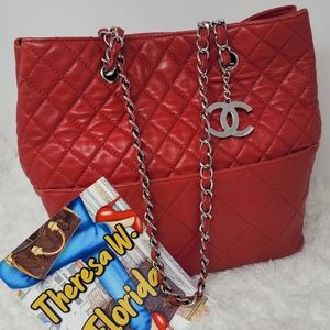 Chanel In The Business Tote Quilted Lambskin North South Red